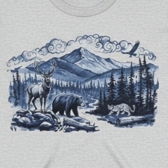 Blue Ridge Mountains Long Sleeve Shirt • Wildlife Nature Graphic Tee • Deer Bear - Picture 4 of 15
